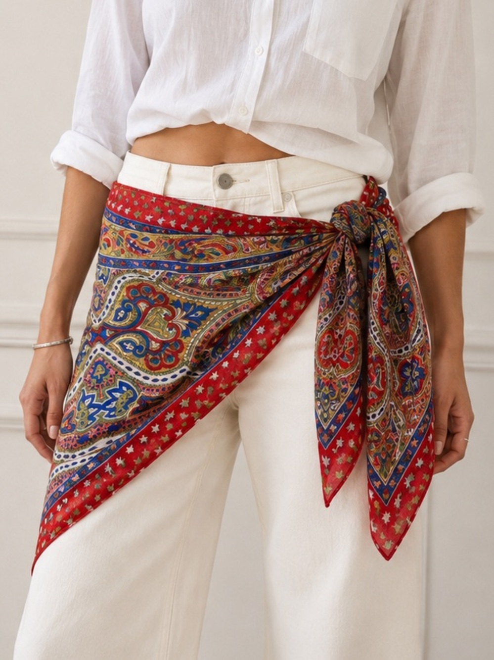 Red Paisley Fall Silk-like Neck Scarf - Women